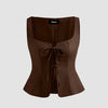 Square Neck Lace Up Sleeveless Chocolate Brown Tank Top Front View For Women | Littlebox India