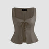 Square Neck Lace Up Sleeveless Grey Tank Top Front View For Women | Littlebox India
