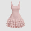 Square Neck Layered Cake Dress In Powder Pink Front View for Women | Littlebox India
