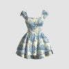 Square Neck Printed Waist-Cinching Mini Dress Front View for Women | Littlebox India