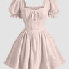 Square Neck Puff Sleeve A-Line Mini Dress in Powder Pink Front View for Women | Littlebox India