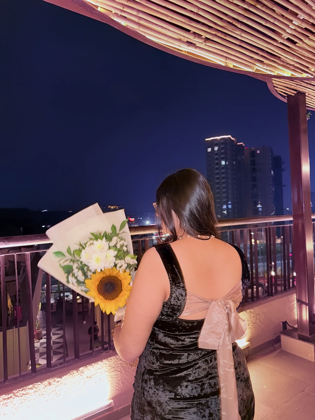 Customer photo 2 of Square Neck Ruched Split Bowknot Maxi Dress