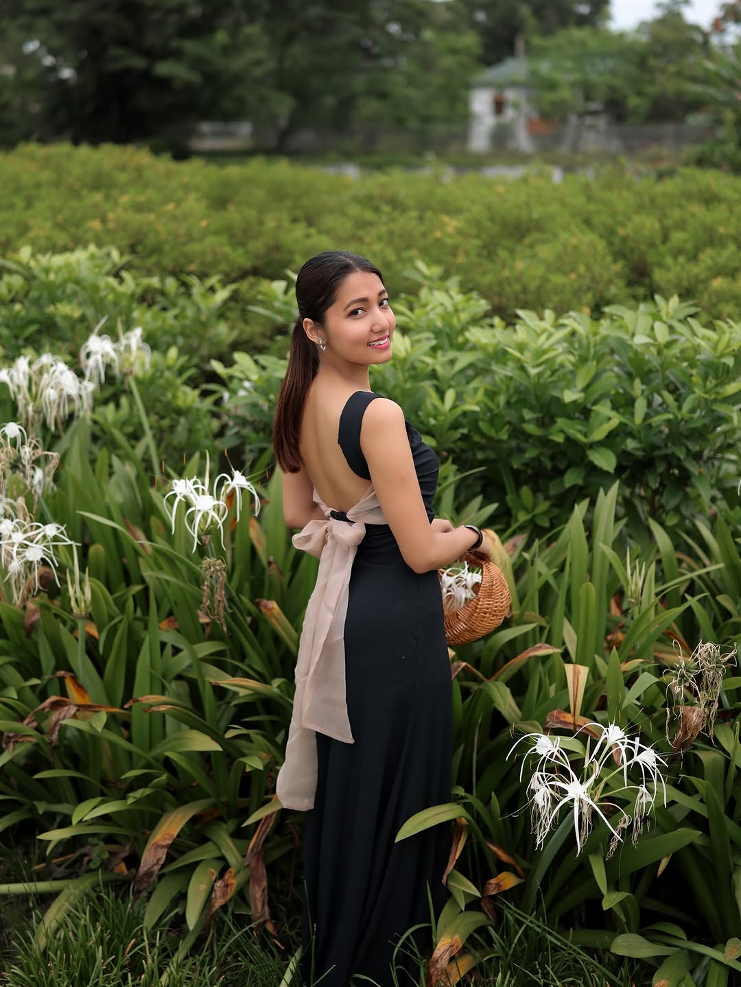 Customer photo 3 of Square Neck Ruched Split Bowknot Maxi Dress