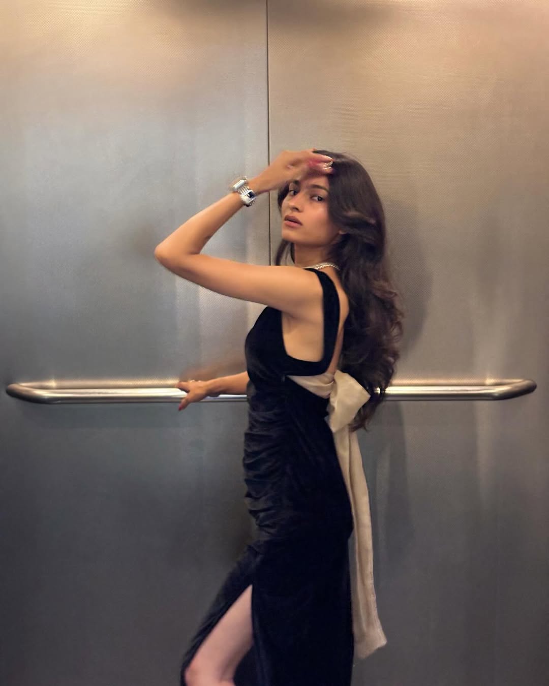 Customer photo 1 of Square Neck Ruched Split Bowknot Maxi Dress