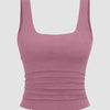 Square Neck Ruched Tank Top in Pink