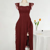 Square Neck Ruffle Trim Slit Fitted Dress Curve & Plus in Maroon Front View for Women | Littlebox India