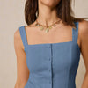 Square Neck Sleeveless Co-Ord Set With Front Buttons In French Blue Front View For Women | Littlebox India