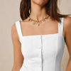 Square Neck Sleeveless Co-ord Set With Front Buttons In White Front View For Women | Littlebox India