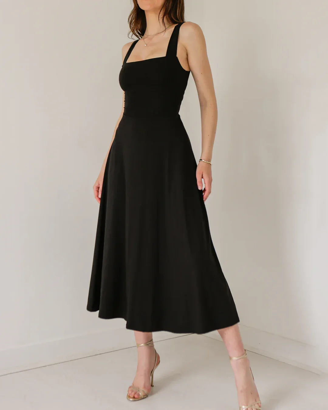 Sleeveless Fit & Flare Midi Dress in Black Sleeveless Fit & Flare Midi Dress in Black