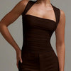 Slim-Fit Straight Hem Solid Sleeveless Tank Top in Brown Front View for Women | Littlebox India