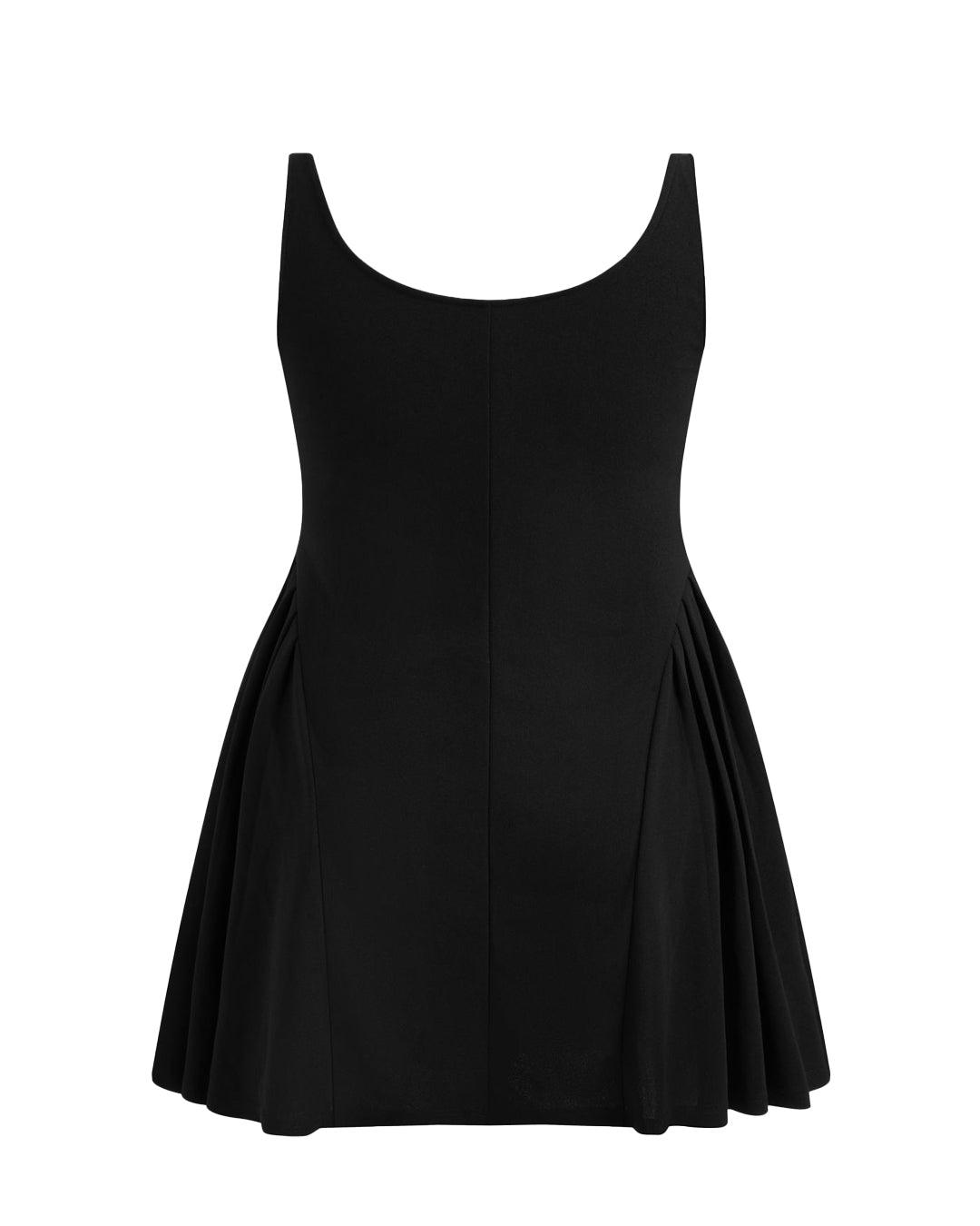 black curve mini dress Square Neck Solid Pleated Cami Black Mini Dress Curve & Plus