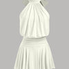 Stand Collar Sleeveless A-Line Mini Dress in Beige Front View for Women | Littlebox India