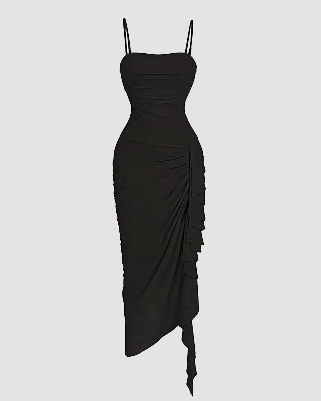 HYEON ヘヨン 　slow dress / black M Straight_Neck_Slim_Fit_Asymmet
