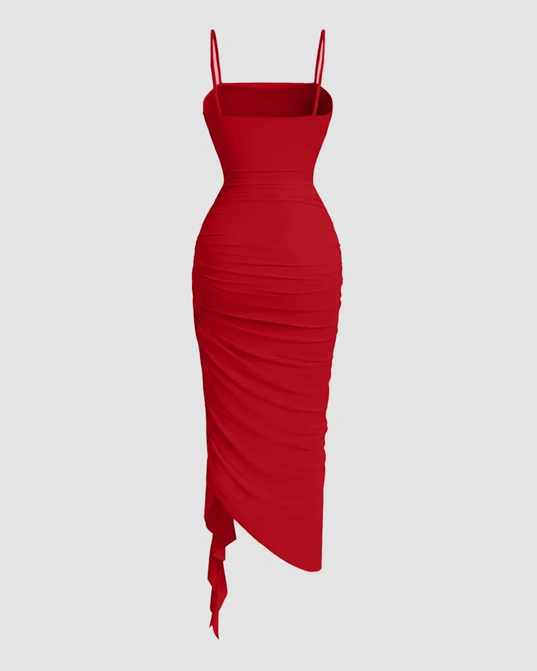 red dress asymmetrical hem Straight Neck Pleated Midi I found the dupes! ivoryivory Size:10 US 24 Hips