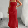 Strap Ruched Backless Knot Tie Dress Curve & Plus in Dark Red Front View for Women | Littlebox India