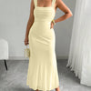 Strap Ruched Backless Knot Tie Dress Curve & Plus in French Vanilla Front View for Women | Littlebox India