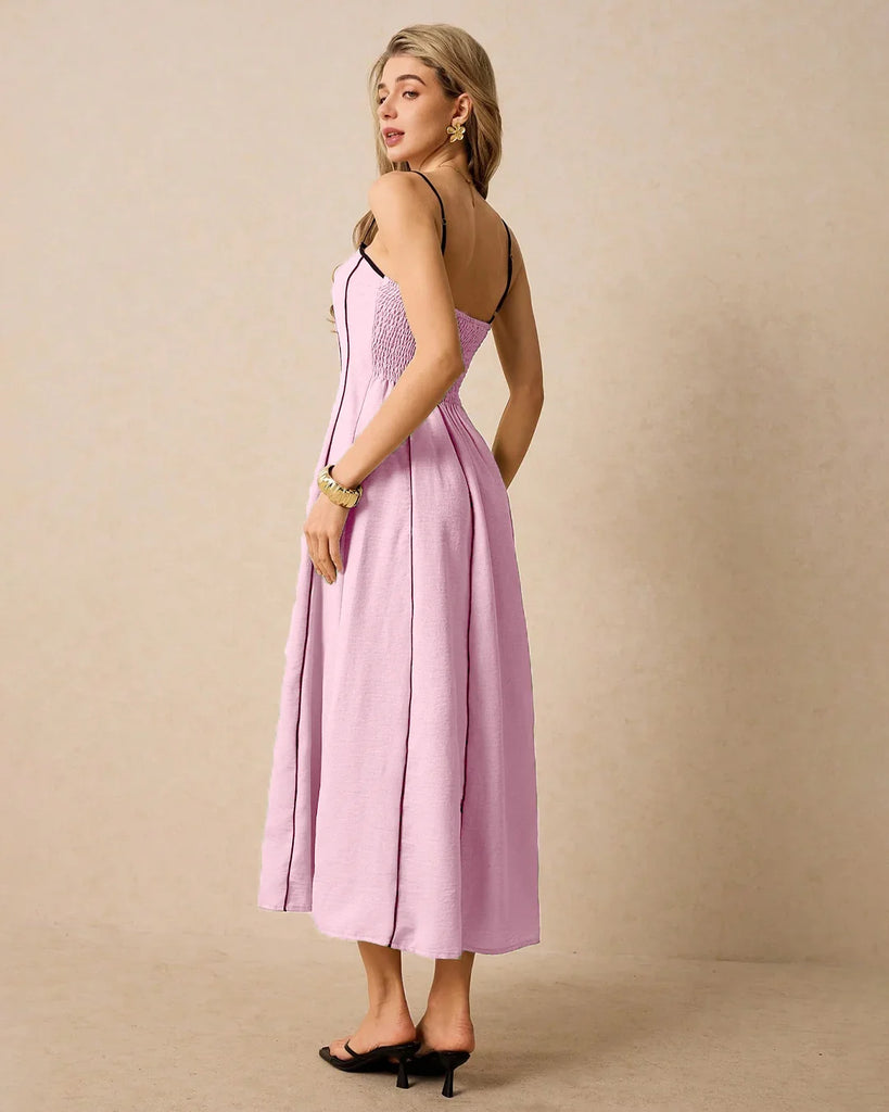 Dark pink strapless A-Line pleated midi dress, showcasing a stylish and elegant design perfect for various occasions.