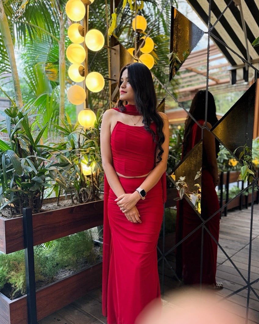 Customer photo 2 of Strapless Corset Top & Stretch Mermaid Skirt In Red