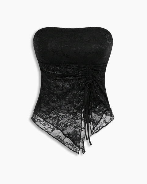 Strapless Fitted Asymmetric Hem Floral Print Sleeveless Crop Top in Classic Black Front View for Women | Littlebox India