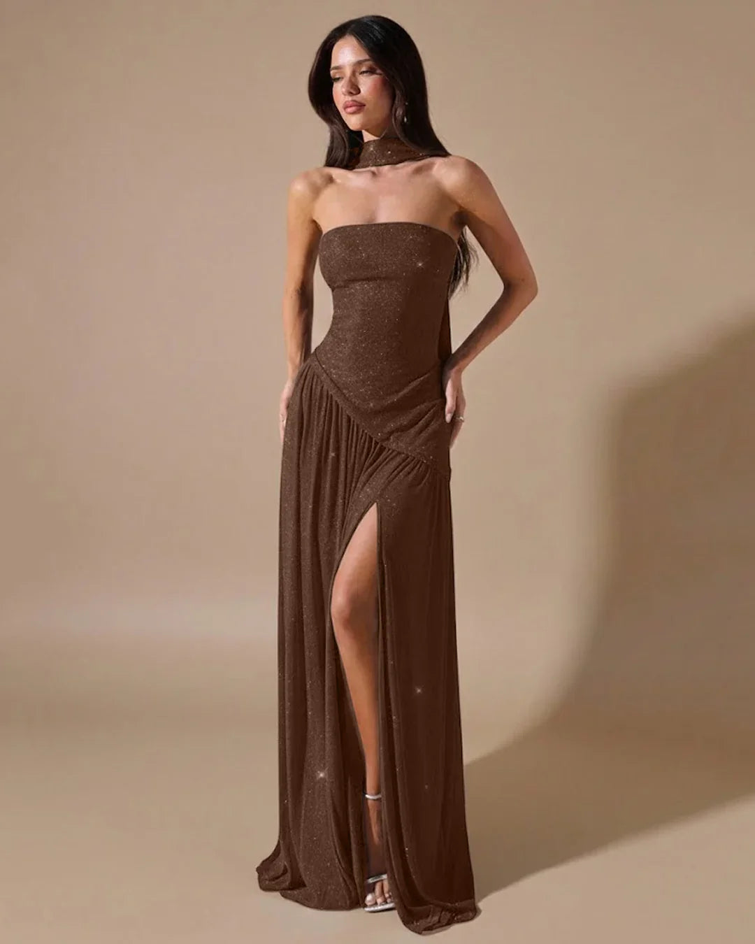 Brown Strapless High Slit Maxi Dress Littlebox India Brown Strapless High Slit Maxi Dress Littlebox India