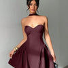 Strapless Tube Mini Dress in Maroon Front View for Women | Littlebox India