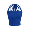 Strappy Back Ruched Halter Neck Crop Top in Surf Blue Front View for Women | Littlebox India