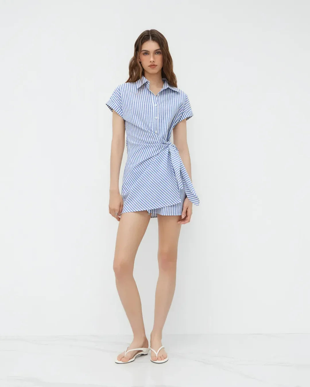 wrap shirt mini dress Stripe Blue Wrap Shirt Mini Dress