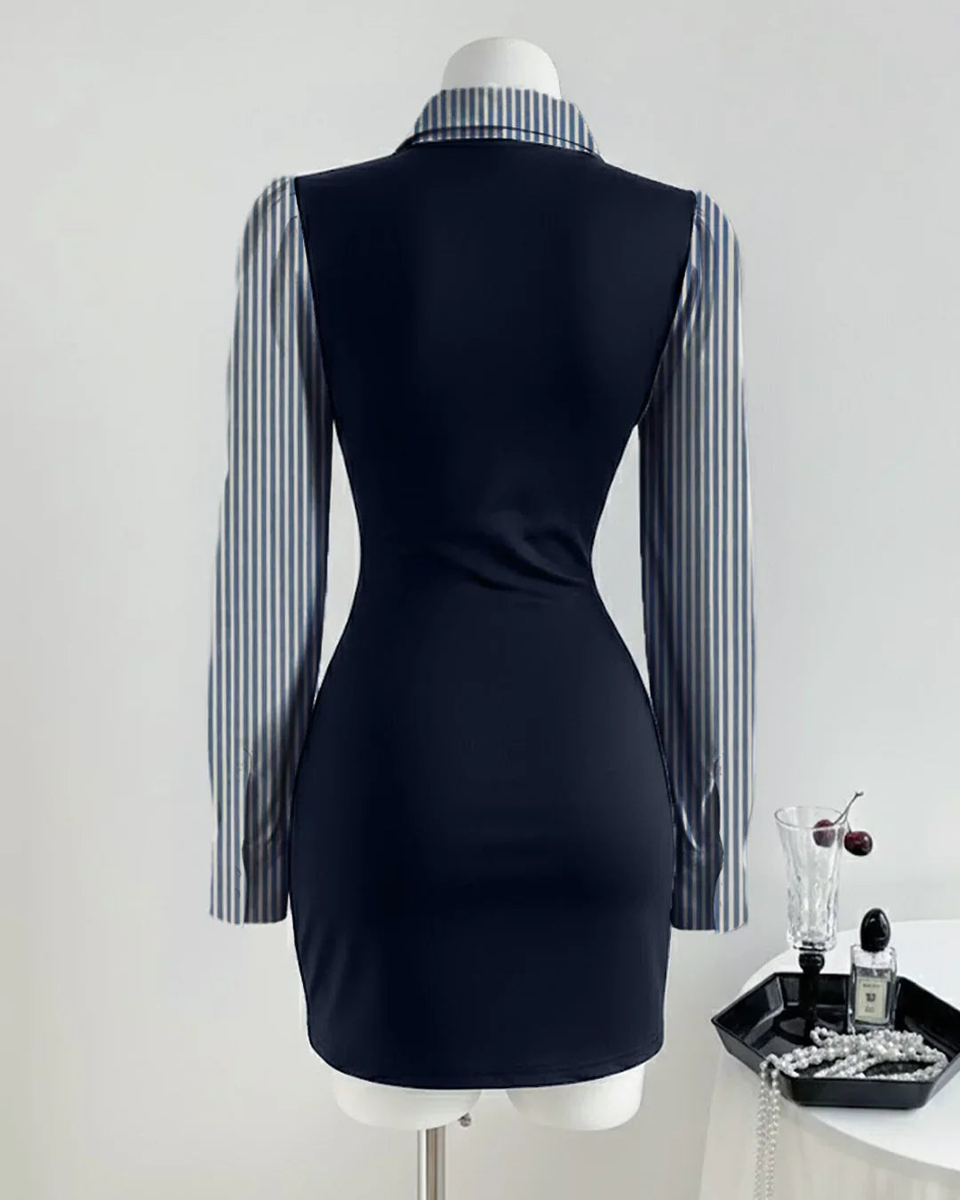 Striped Bow Black Pinafore Mini Dress