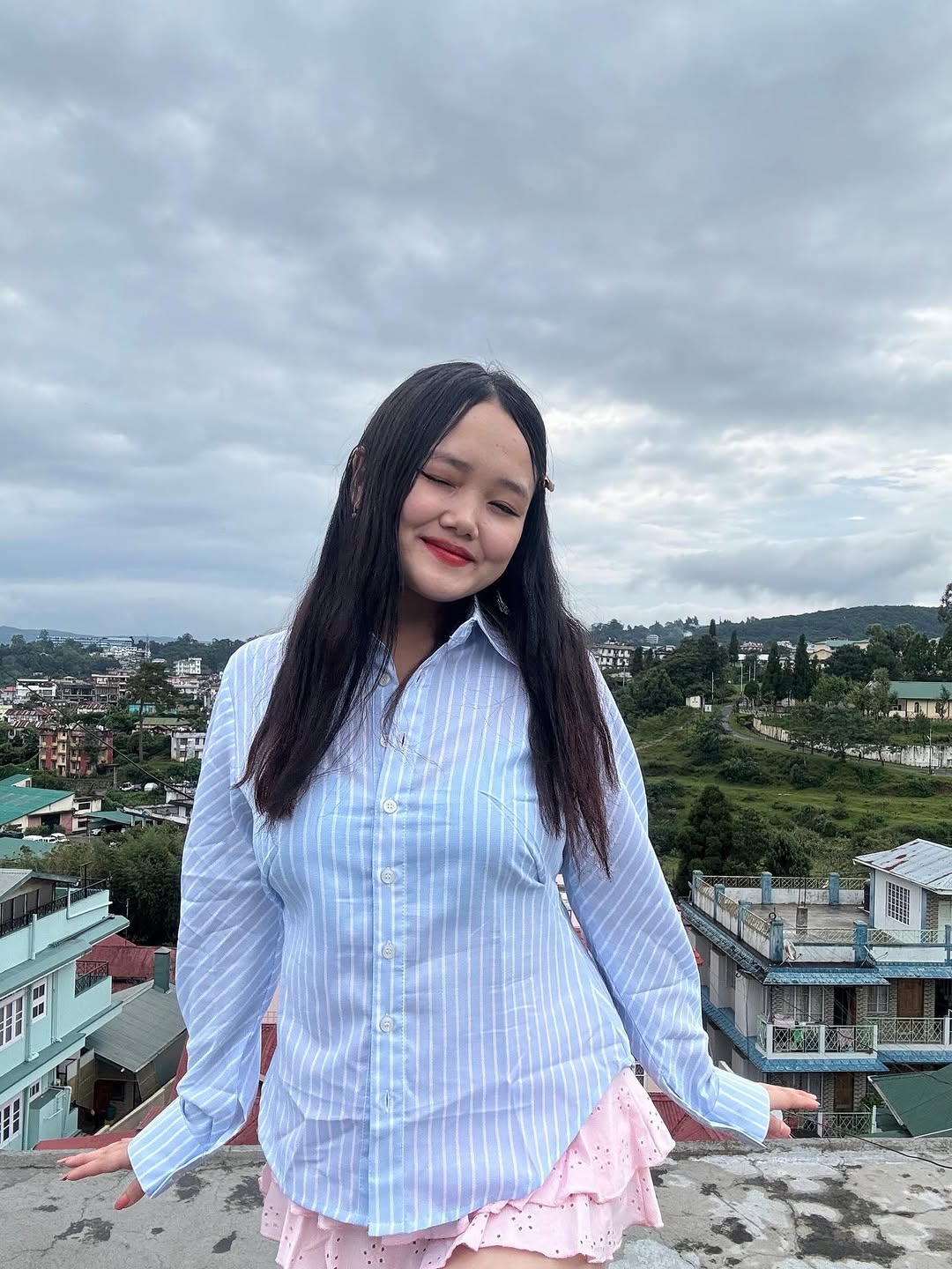 Customer photo 2 of Striped Collared Full Sleeve Formal Shirt in Light Blue