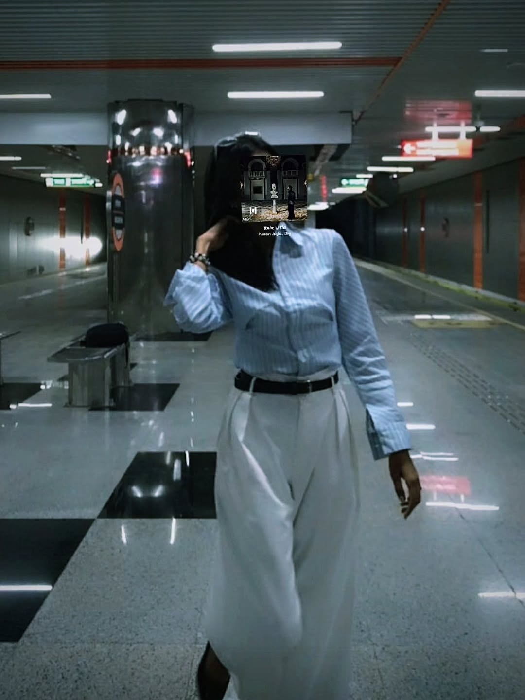 Customer photo 3 of Striped Collared Full Sleeve Formal Shirt in Light Blue