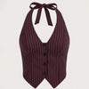 Striped Halter Bowknot Waistcoat Top in Wine Front View for Women | Littlebox India