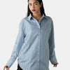 Striped Oxford Blue Oversized Shirt Front View For Women | Littlebox India