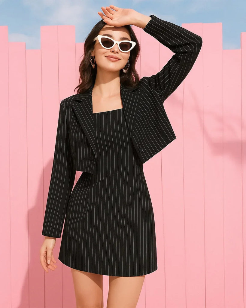 spaghetti strap dress with shirt Striped Shirt & Spaghetti Strap Dress Set