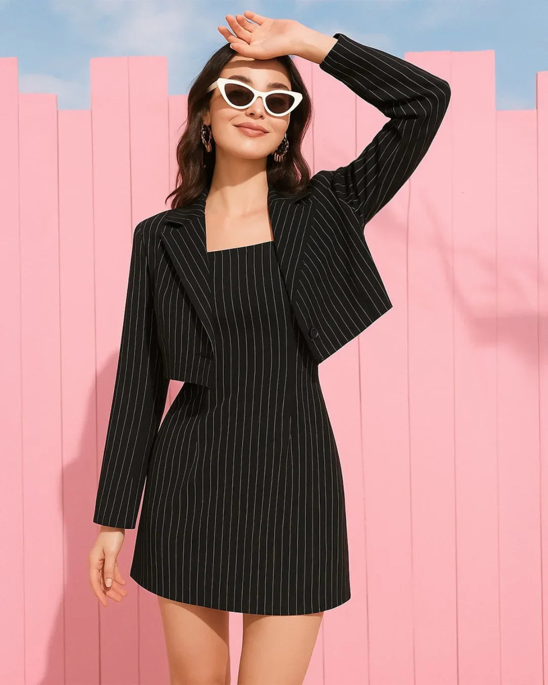 Striped Shirt & Spaghetti Strap Dress Set