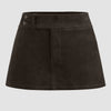 Suede Low Rise Solid Button Mini Skirt in Coco Front View For Women | Littlebox India