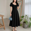 Summer Elegant Solid Color Puff Sleeve Cinch Waist Black Dress On Model for Women | Littlebox India