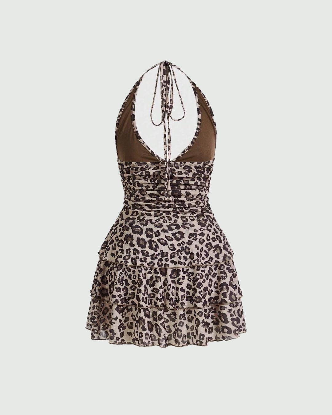 Floerns Women's Plus Size Cheetah Print Halter Dress - Sleeveless Asymmetrical Hem Y2k Dress - View #5