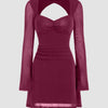 Sweetheart Bell Sleeve Glitter Cut Out Ruched Mini Dress in Maroon Front View for Women | Littlebox India