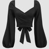 Sweetheart Neck Balloon Sleeve Back Tie Crop Top in Black Front View For Women | Littlebox India