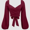 Sweetheart Neck Balloon Sleeve Back Tie Crop Top in Raspberry Front View for Women | Littlebox India