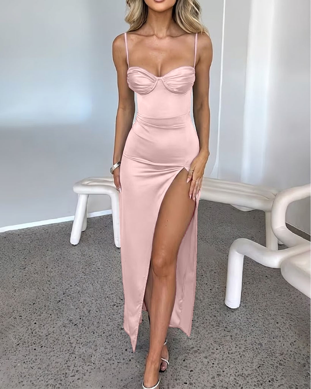 Bodycon Dress Dusty Pink Dresses Legit Sweetheart Neck Bodycon High Slit Hem Sleeveless Maxi Dress In
