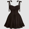 Chocolate-hued sweetheart-neck dress featuring a lace-up waist for a romantic, sculpted silhouette.