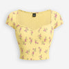 Sweetheart Neck Floral Cap Sleeve Top in Butter Yellow Front View for Women | Littlebox India