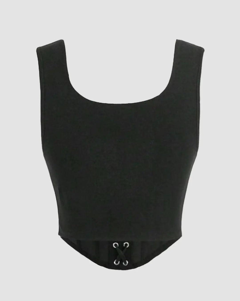 Lace-Up Sleeveless Corset Top in Black - Littlebox India