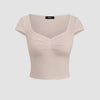 Sweetheart Neck Ruched Crop Top In Beige Front View for Women | Littlebox India