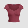 Sweetheart Neck Ruched Crop Top In Ruby Front View for Women | Littlebox India