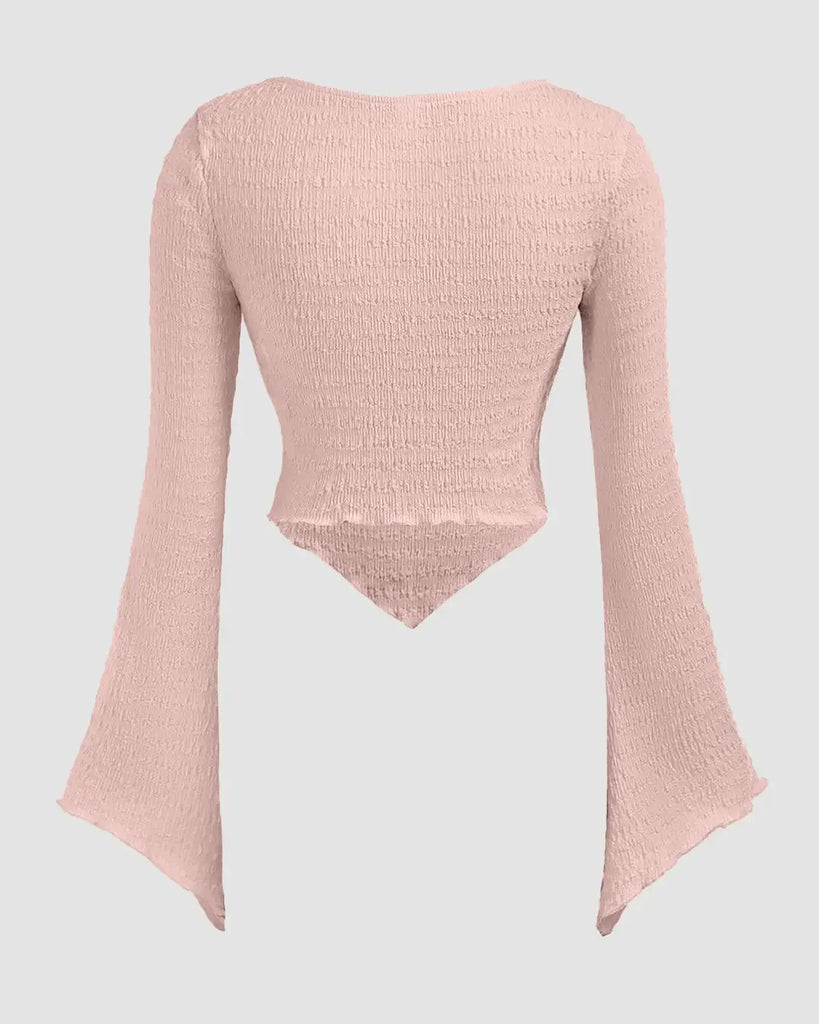 Ruched Flared Long Sleeve Top in Pink - Littlebox India