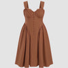 Sweetheart Neck Ruffled Lace-Up Flared Maxi Dress Curve & Plus in Rust Brown Front View for Women | Littlebox India