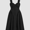 Sweetheart Neck Ruffled Lace Up Flared Maxi Dress Curve & Plus in Black Front View for Women | Littlebox India