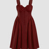 Sweetheart Neck Ruffled Lace Up Flared Maxi Dress Curve & Plus in Merlot Red Front View for Women | Littlebox India